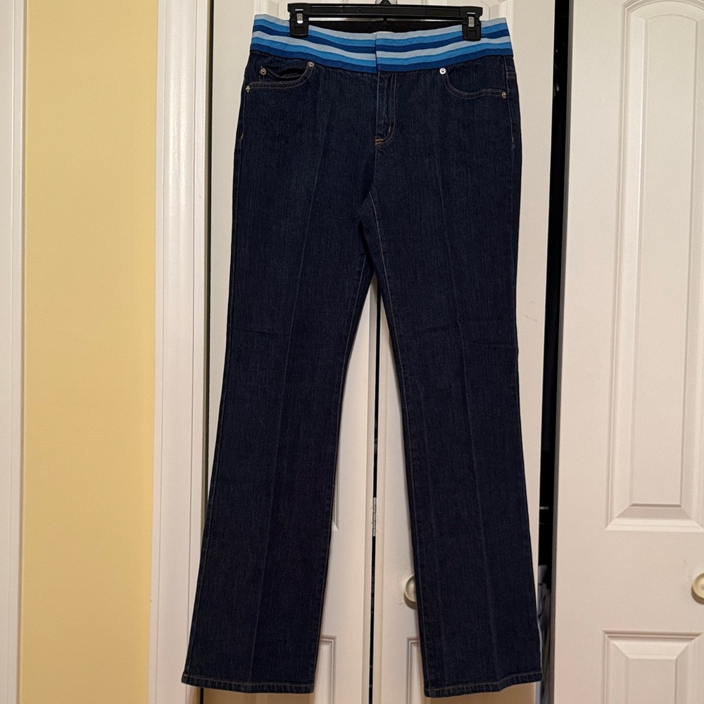 Michael Kors Dark Indigo Straight Leg Jeans Blue Striped Waistband size 8 - Picture 2 of 12